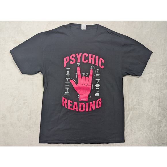 Psychic Readings T Shirt Adult LARGE Black/Pink Red Graphic Planets Elements - Picture 1 of 6